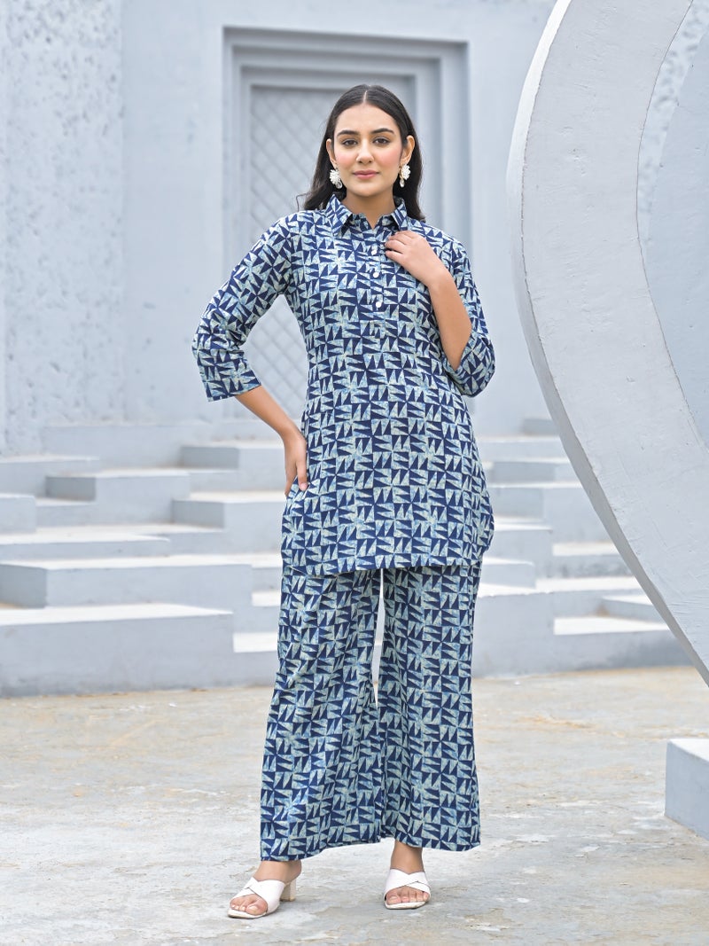 Shifory Blue Cotton Kurti Palazzo Set for Women - Image 3